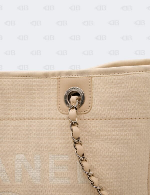 Chanel Cream Deauville Fabric Medium Tote Bag