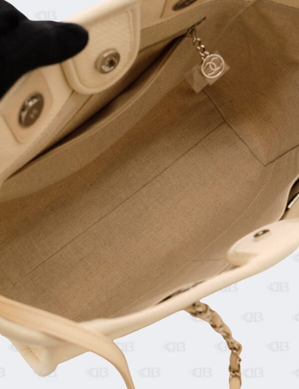 Chanel Cream Deauville Fabric Medium Tote Bag