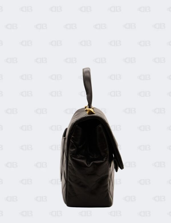 Chanel Black Quilted Calfskin Leather Gold Bar Flap Top Handle