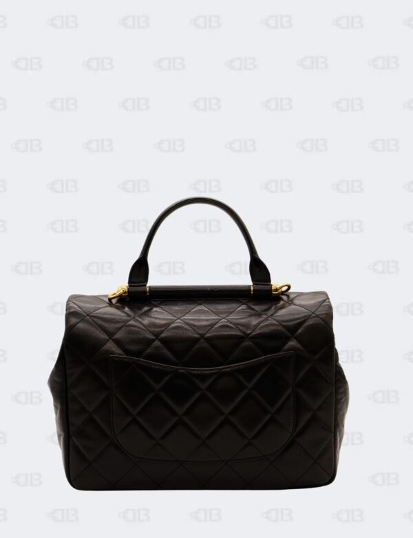 Chanel Black Quilted Calfskin Leather Gold Bar Flap Top Handle