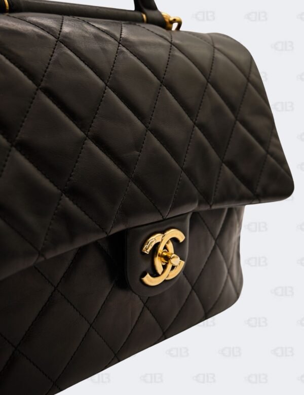 Chanel Black Quilted Calfskin Leather Gold Bar Flap Top Handle