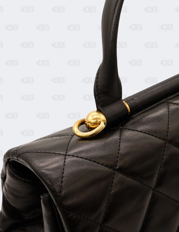 Chanel Black Quilted Calfskin Leather Gold Bar Flap Top Handle