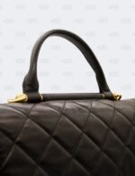 Chanel Black Quilted Calfskin Leather Gold Bar Flap Top Handle