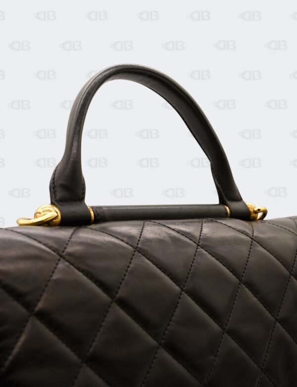 Chanel Black Quilted Calfskin Leather Gold Bar Flap Top Handle