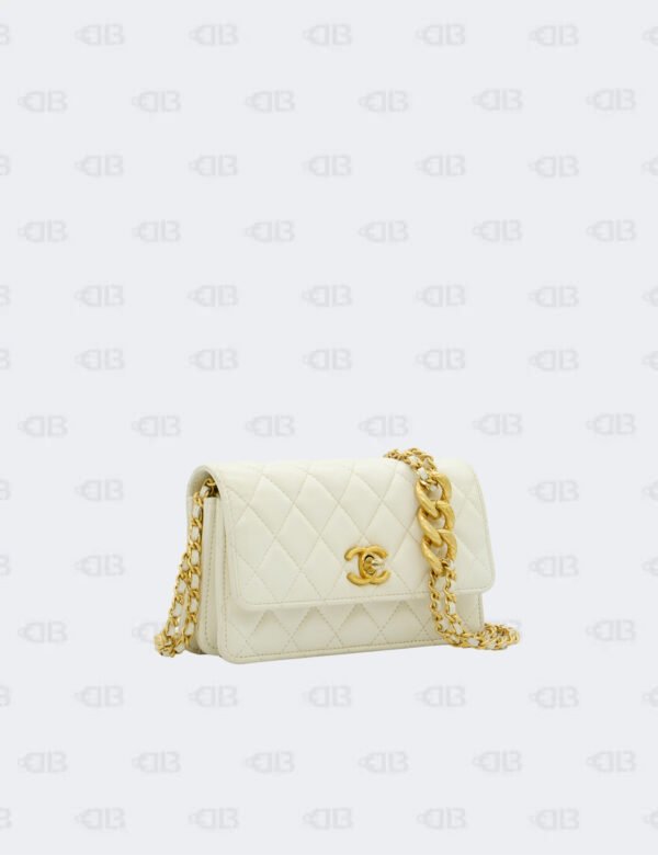 Chanel White Quilted Caviar Leather Limited Edition Wallet On Chain