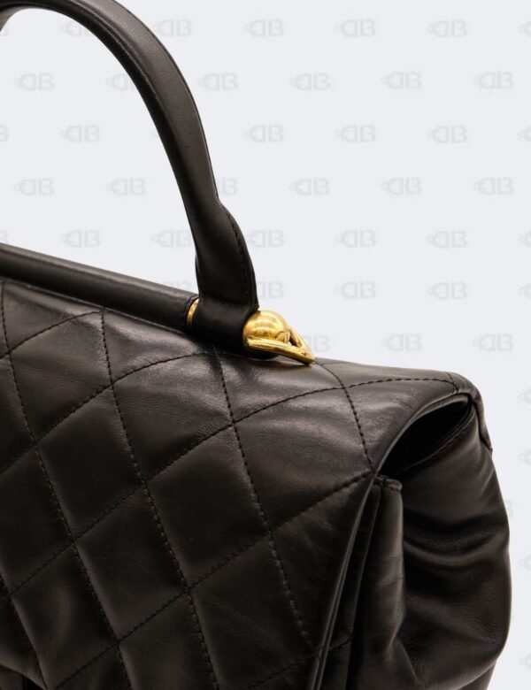 Chanel Black Quilted Calfskin Leather Gold Bar Flap Top Handle