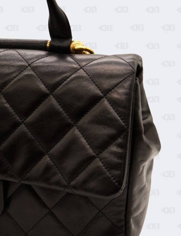 Chanel Black Quilted Calfskin Leather Gold Bar Flap Top Handle