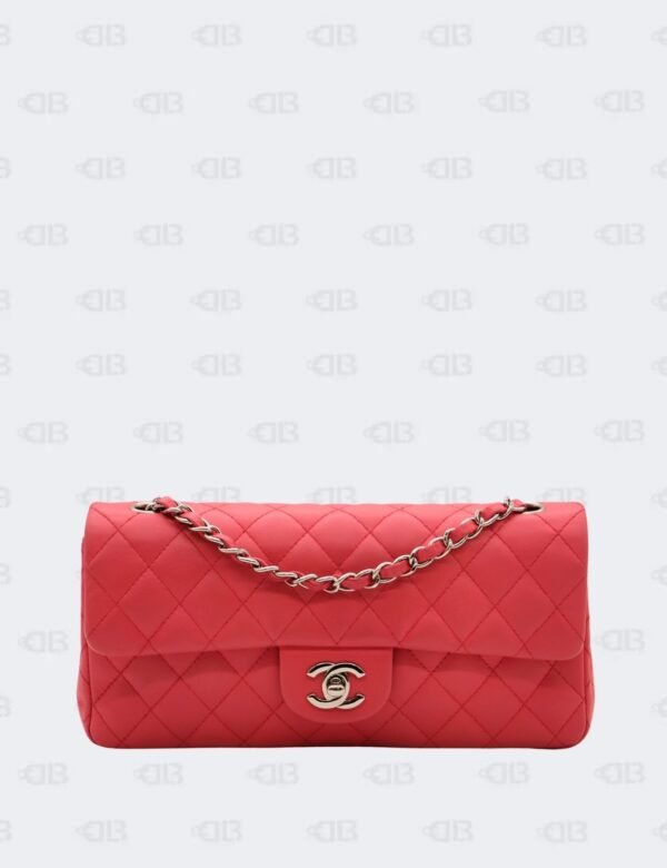 Chanel Coral Pink Quilted Lambskin Leather East West Classic Single Flap Bag
