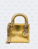 Christian Dior Mini Metallic Gold Python Leather Lady Dior Bag