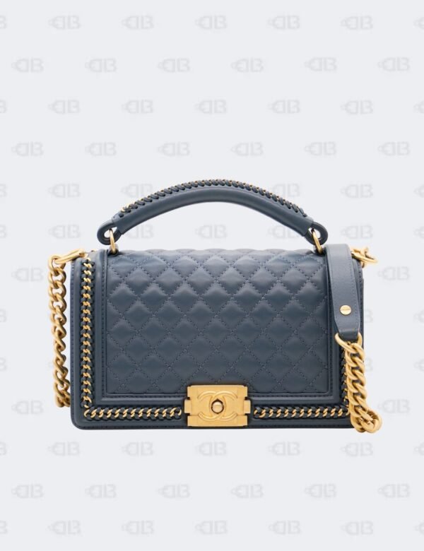 Chanel Blue Quilted New Medium Chain Around Top Handle Boy Flap Bag