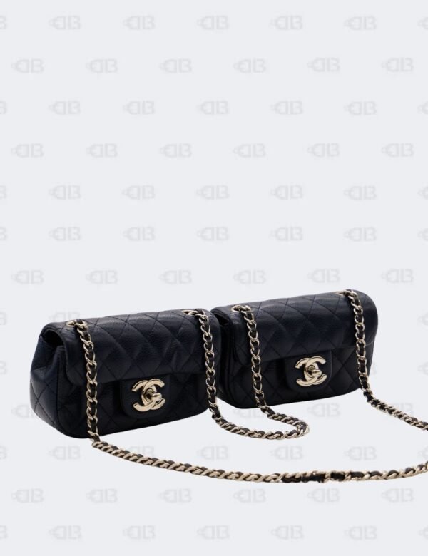 Chanel Navy Blue Quilted Caviar Leather Mini Twin Classic Flap Bag