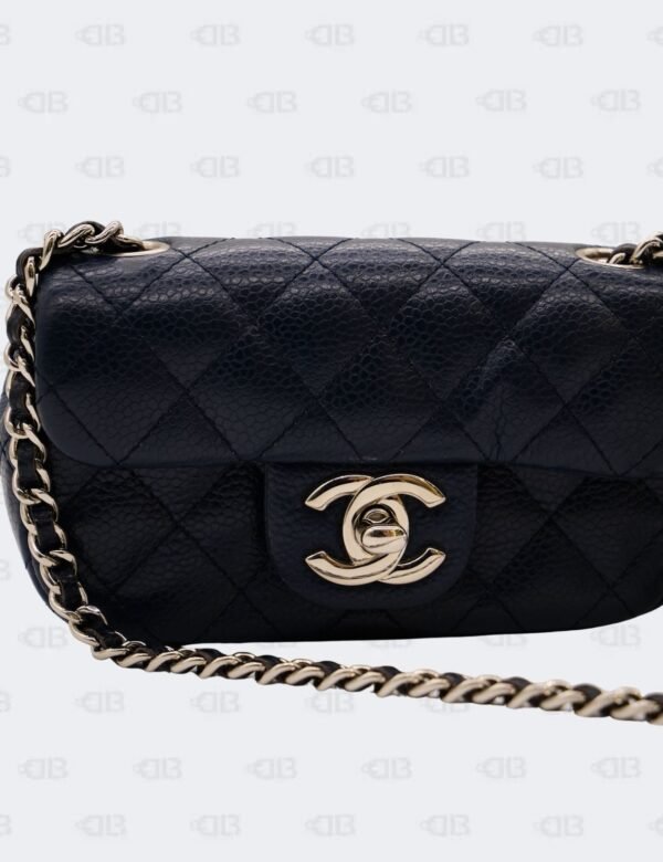 Chanel Navy Blue Quilted Caviar Leather Mini Twin Classic Flap Bag