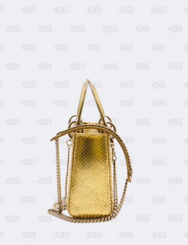 Christian Dior Mini Metallic Gold Python Leather Lady Dior Bag