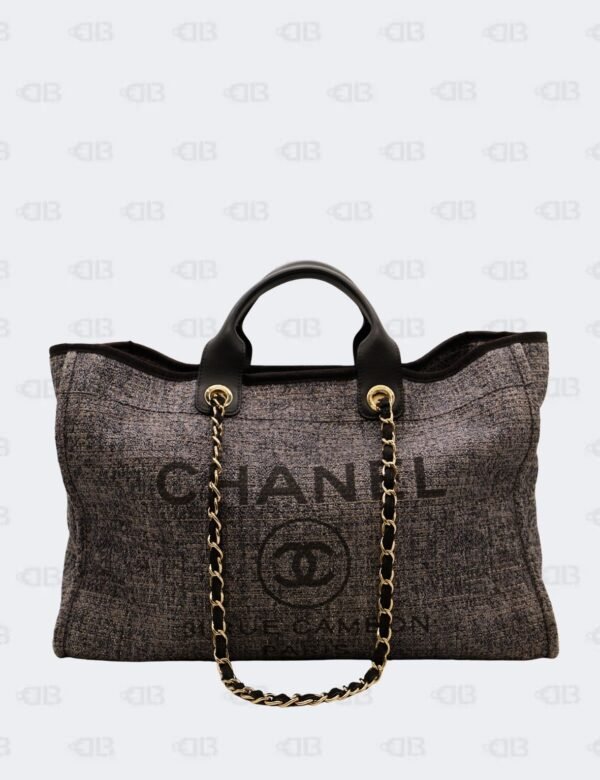 Chanel Gray Raffia Deauville Large Tote Bag