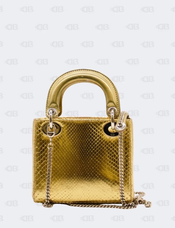 Christian Dior Mini Metallic Gold Python Leather Lady Dior Bag