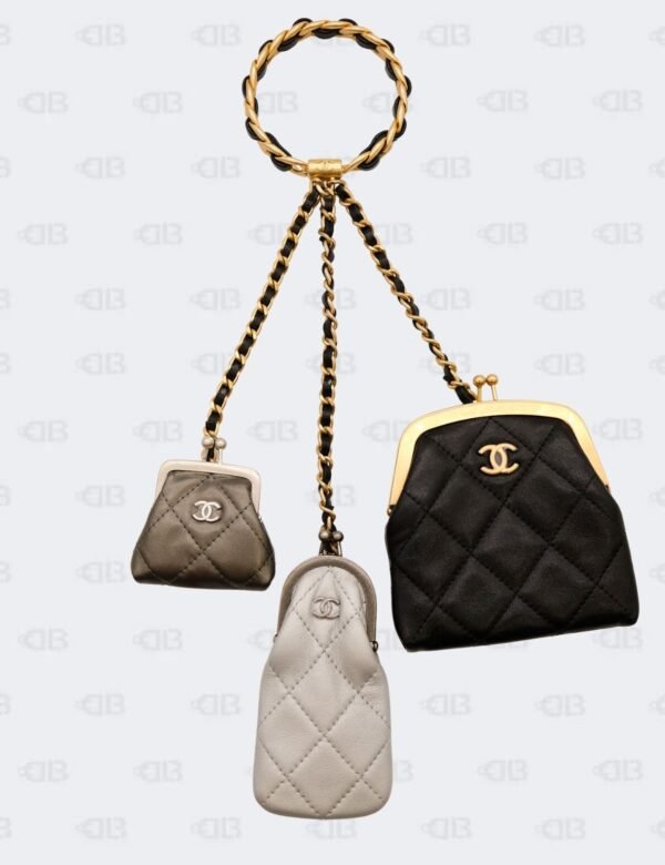 Chanel Multi Clutch with Chain Black Calfskin and Metallic Silver Calfskin Mini Trio Purse Bag