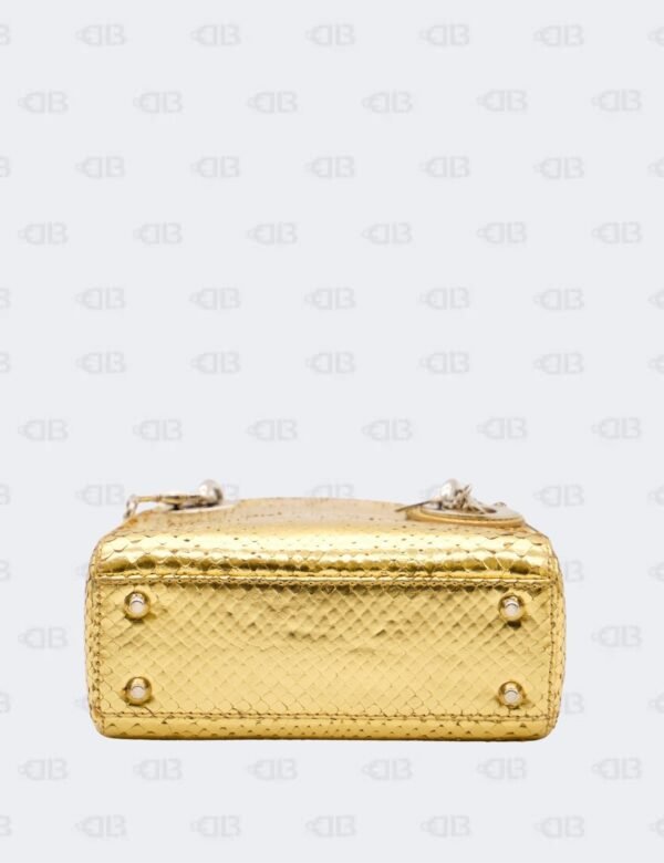 Christian Dior Mini Metallic Gold Python Leather Lady Dior Bag