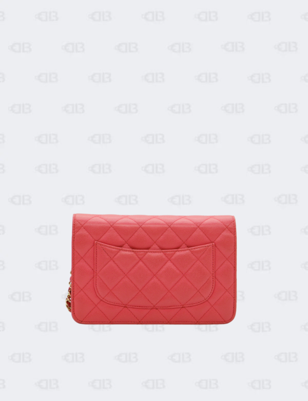 Chanel Coral Red Quilted Caviar Classic Wallet On Chain