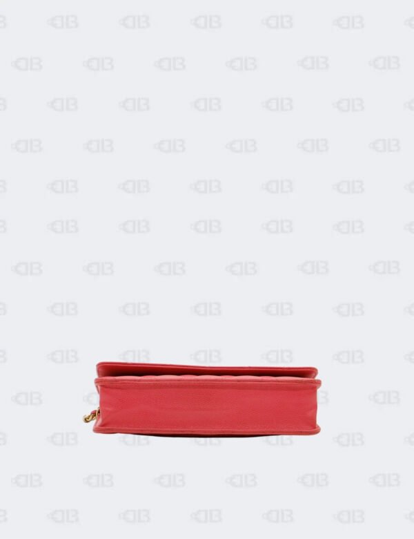 Chanel Coral Red Quilted Caviar Classic Wallet On Chain