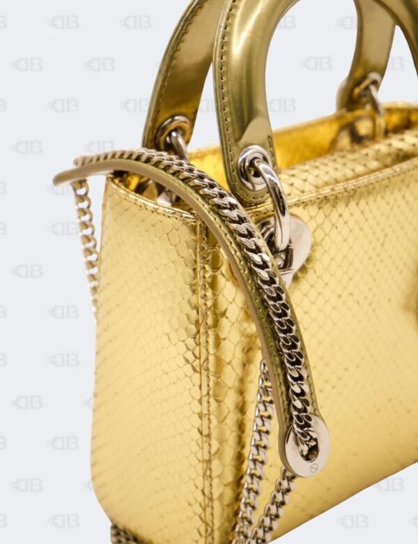 Christian Dior Mini Metallic Gold Python Leather Lady Dior Bag
