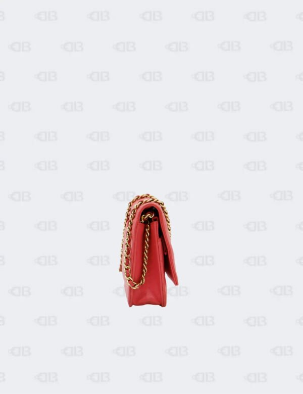 Chanel Coral Red Quilted Caviar Classic Wallet On Chain