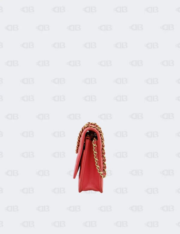 Chanel Coral Red Quilted Caviar Classic Wallet On Chain