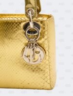 Christian Dior Mini Metallic Gold Python Leather Lady Dior Bag