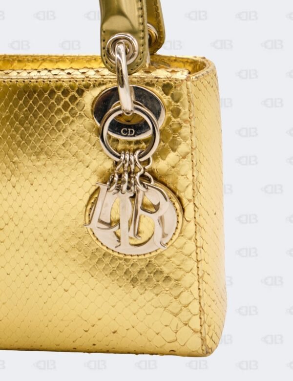 Christian Dior Mini Metallic Gold Python Leather Lady Dior Bag