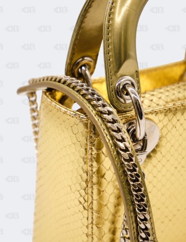 Christian Dior Mini Metallic Gold Python Leather Lady Dior Bag