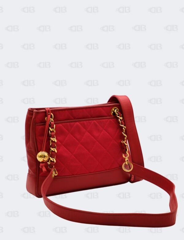 Chanel Red Vintage Quilted Matelasse Coco Ball Chain Bag