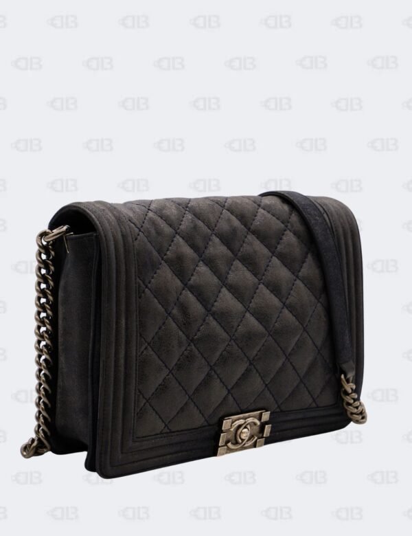 Chanel Navy Blue Quilted Goatskin Medium Gentle Boy Flap Bag