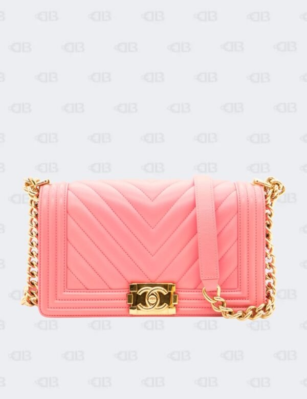 Chanel Pink Chevron Medium Boy Flap Bag