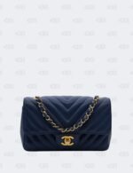 Chanel Blue Mini Rectangular Chevron Classic Single Flap Bag