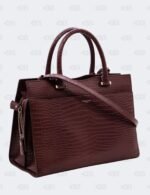 Ysl Burgundy Uptown Tote Bag In Croco - Embossed Leather