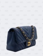 Chanel Blue Mini Rectangular Chevron Classic Single Flap Bag