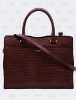 Ysl Burgundy Uptown Tote Bag In Croco - Embossed Leather