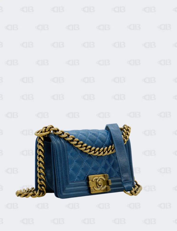Chanel Blue Quilted Crackled Leather Small Boy Flap Bag