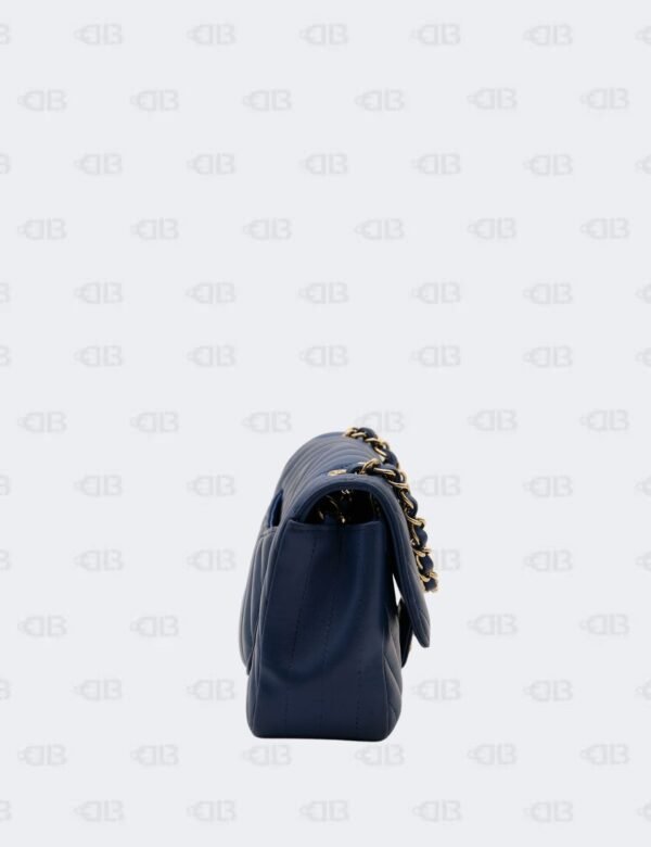 Chanel Blue Mini Rectangular Chevron Classic Single Flap Bag