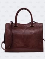 Ysl Burgundy Uptown Tote Bag In Croco - Embossed Leather