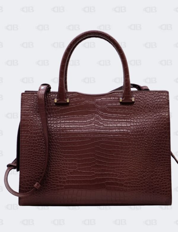 Ysl Burgundy Uptown Tote Bag In Croco - Embossed Leather