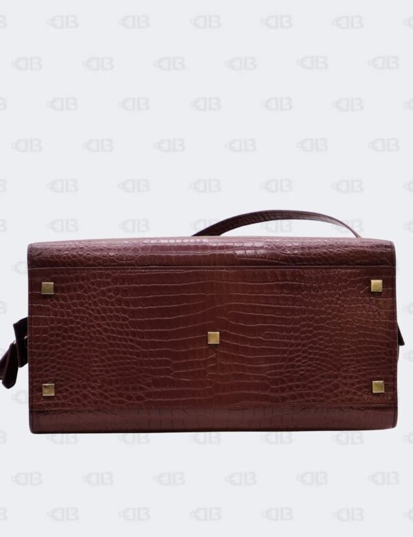 Ysl Burgundy Uptown Tote Bag In Croco - Embossed Leather