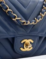 Chanel Blue Mini Rectangular Chevron Classic Single Flap Bag