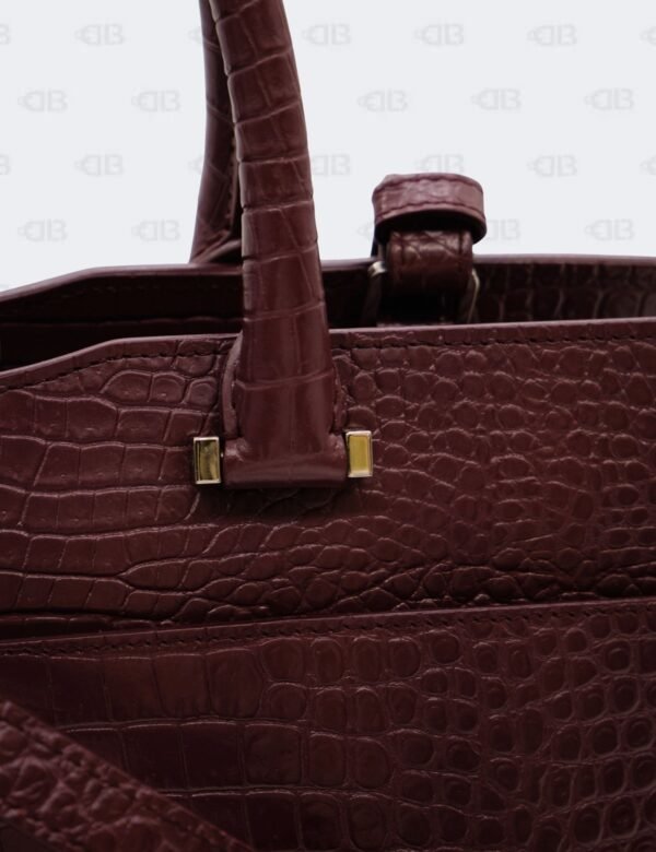 Ysl Burgundy Uptown Tote Bag In Croco - Embossed Leather