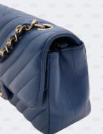 Chanel Blue Mini Rectangular Chevron Classic Single Flap Bag