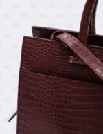 Ysl Burgundy Uptown Tote Bag In Croco - Embossed Leather