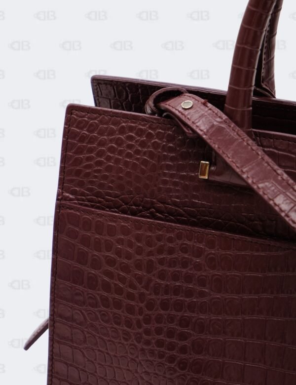 Ysl Burgundy Uptown Tote Bag In Croco - Embossed Leather