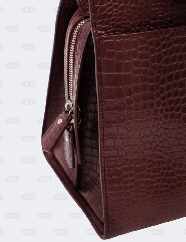 Ysl Burgundy Uptown Tote Bag In Croco - Embossed Leather