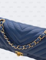 Chanel Blue Mini Rectangular Chevron Classic Single Flap Bag