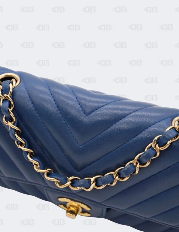Chanel Blue Mini Rectangular Chevron Classic Single Flap Bag