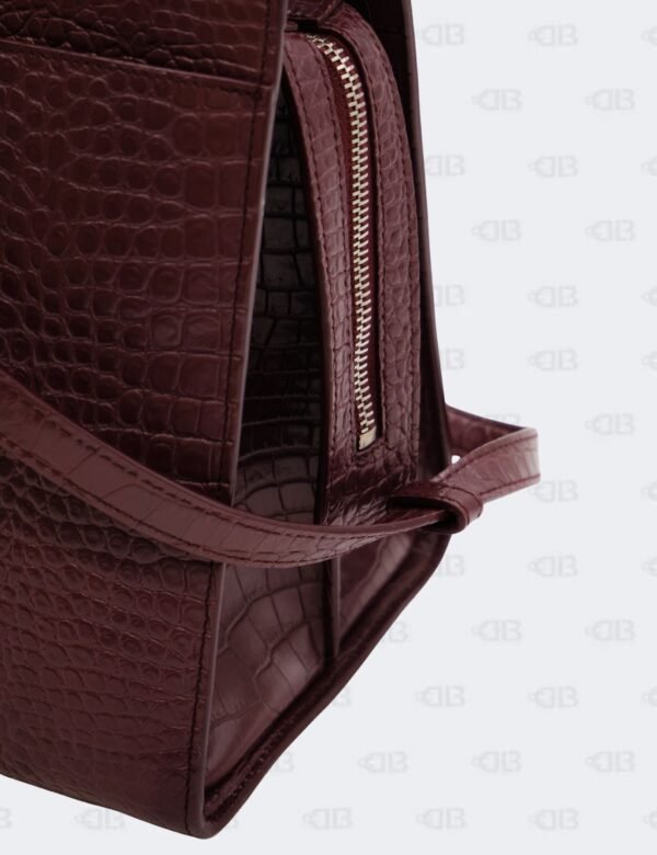 Ysl Burgundy Uptown Tote Bag In Croco - Embossed Leather